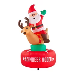 Outdoor Christmas Decorations Airblown 6.5 Ft. Animated Inflatable Santa And Reindeer Rodeo Scene