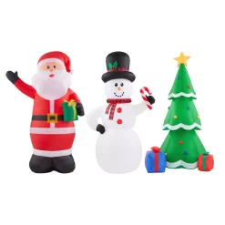 Outdoor Christmas Decorations Airblown 6.5 Ft. Holiday Inflatable Santa, Snowman And Tree Combo Pack
