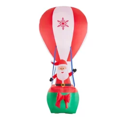 Outdoor Christmas Decorations Airblown 12 Ft. Inflatable Santa In Hot Air Balloon With Northern Sky Light Show