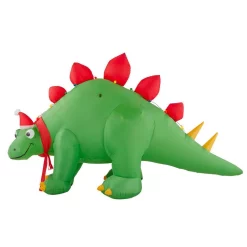 Outdoor Christmas Decorations Airblown 5.7 Ft. H Inflatable Holiday Stegosaurus With Santa Hat