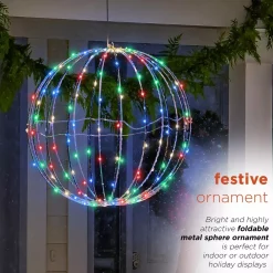Christmas Tree Decorations Alpine Corporation 16 In. Diameter Foldable Metal Sphere Ornament With Multi-Colored LED Lights -Christmas Lights Sales alpine corporation christmas ornaments bst170mc a0 1000