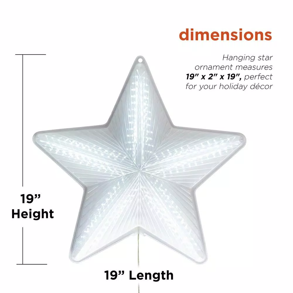 Christmas Tree Decorations Alpine Corporation 19 In. Tall Christmas 3D Hanging Star Ornament Decoration With LED Lights 5 Christmas Tree Decorations Alpine Corporation 19 In. Tall Christmas 3D Hanging Star Ornament Decoration With LED Lights - Image 3
