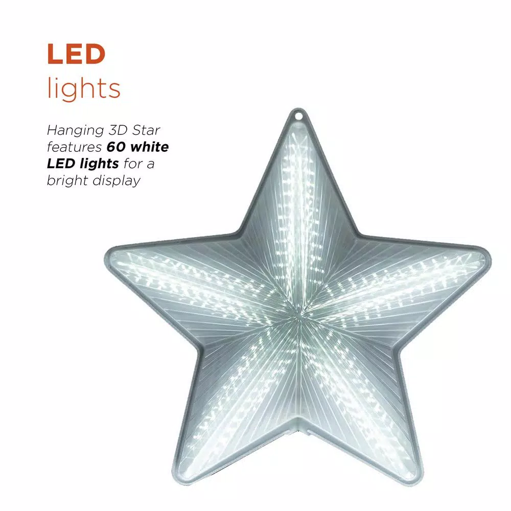 Christmas Tree Decorations Alpine Corporation 19 In. Tall Christmas 3D Hanging Star Ornament Decoration With LED Lights 8 Christmas Tree Decorations Alpine Corporation 19 In. Tall Christmas 3D Hanging Star Ornament Decoration With LED Lights - Image 6