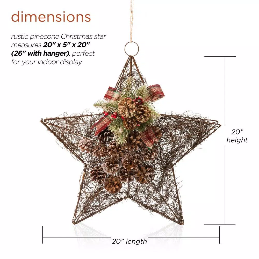 Christmas Tree Decorations Alpine Corporation 20 In. Tall Hanging Rustic Pinecone Christmas Star Decor 5 Christmas Tree Decorations Alpine Corporation 20 In. Tall Hanging Rustic Pinecone Christmas Star Decor - Image 3