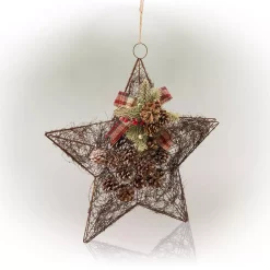 Christmas Tree Decorations Alpine Corporation 20 In. Tall Hanging Rustic Pinecone Christmas Star Decor