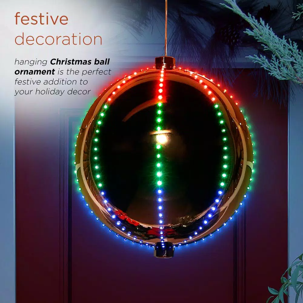 Christmas Tree Decorations Alpine Corporation 13 In. Tall Multi-Color LED Lights Alpine Hanging Christmas Ball Ornament, Silver 6 Christmas Tree Decorations Alpine Corporation 13 In. Tall Multi-Color LED Lights Alpine Hanging Christmas Ball Ornament, Silver - Image 4