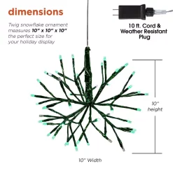Christmas Tree Decorations Alpine Corporation 10 In. Tall Christmas Twig Snowflake Ornament With LED Lights, Green -Christmas Lights Sales alpine corporation christmas ornaments crd100s gn 40 1000