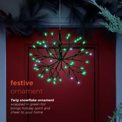 Christmas Tree Decorations Alpine Corporation 10 In. Tall Christmas Twig Snowflake Ornament With LED Lights, Green -Christmas Lights Sales alpine corporation christmas ornaments crd100s gn a0 1000