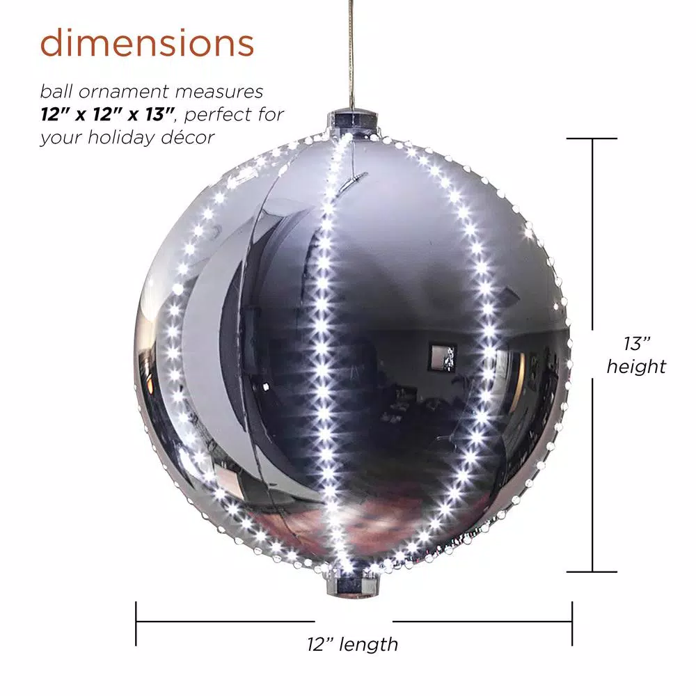 Christmas Tree Decorations Alpine Corporation 13 In. Tall Large Hanging Christmas Ball Ornament With LED Lights, Silver 5 Christmas Tree Decorations Alpine Corporation 13 In. Tall Large Hanging Christmas Ball Ornament With LED Lights, Silver - Image 3