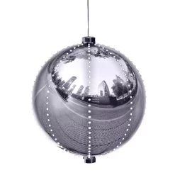Christmas Tree Decorations Alpine Corporation 13 In. Tall Large Hanging Christmas Ball Ornament With LED Lights, Silver