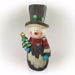Outdoor Christmas Decorations Alpine Corporation 48 In. Tall Corporation Solar Snowman Statue With Color Changing LED Lights, Holiday Decor