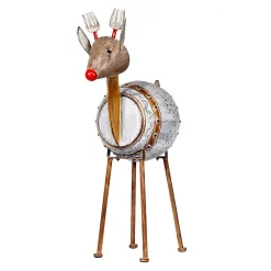 Outdoor Christmas Decorations Alpine Corporation 33 In. Tall Weathered Barrel Reindeer With Warm White LED Lights