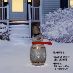 Outdoor Christmas Decorations Alpine Corporation 30 In. Tall Weathered Barrel Snowman With Warm White LED Lights -Christmas Lights Sales alpine corporation christmas yard decorations ors730 c3 1000