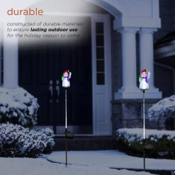 Outdoor Christmas Decorations Alpine Corporation Solar Snowman Garden Stake With Fiber Optic Lights (Set Of 2) -Christmas Lights Sales alpine corporation christmas yard decorations qlp1103slr 2 66 1000