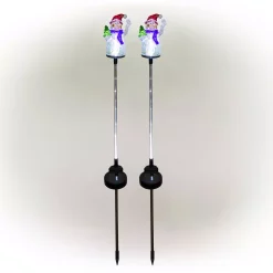 Outdoor Christmas Decorations Alpine Corporation Solar Snowman Garden Stake With Fiber Optic Lights (Set Of 2) -Christmas Lights Sales alpine corporation christmas yard decorations qlp1103slr 2 c3 1000