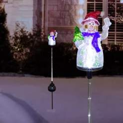 Outdoor Christmas Decorations Alpine Corporation Solar Snowman Garden Stake With Fiber Optic Lights (Set Of 2) -Christmas Lights Sales alpine corporation christmas yard decorations qlp1103slr 2 e1 1000