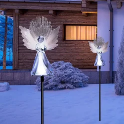 Outdoor Christmas Decorations Alpine Corporation 37 In. Tall Solar Angel Garden Stake With Fiber Optic Wings And LED Lights (Set Of 2) -Christmas Lights Sales alpine corporation christmas yard decorations rgg356slr wt 2 1f 1000