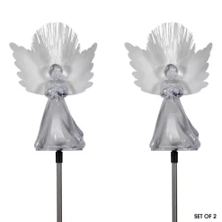 Outdoor Christmas Decorations Alpine Corporation 37 In. Tall Solar Angel Garden Stake With Fiber Optic Wings And LED Lights (Set Of 2) -Christmas Lights Sales alpine corporation christmas yard decorations rgg356slr wt 2 c3 1000