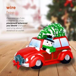 Outdoor Christmas Decorations Alpine Corporation Snowman In Red Woody Car Decor With LED Lights -Christmas Lights Sales alpine corporation christmas yard decorations sll2182rd 77 1000