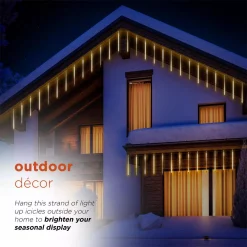 Christmas Lights Alpine Corporation Hanging Icicle Lights With Chasing Warm White LED Lights -Christmas Lights Sales alpine corporation icicle lights cor134ww 10 1d 1000