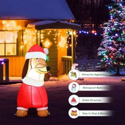 Outdoor Christmas Decorations Costway 5 Ft. Pre-Lit LED Lights Christmas Dog Christmas Inflatable With Waterproof Fan -Christmas Lights Sales costway christmas inflatables cm22881us 1f 1000