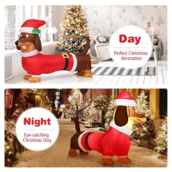 Outdoor Christmas Decorations Costway 5 Ft. Pre-Lit LED Lights Christmas Dog Christmas Inflatable With Waterproof Fan -Christmas Lights Sales costway christmas inflatables cm22881us 4f 1000
