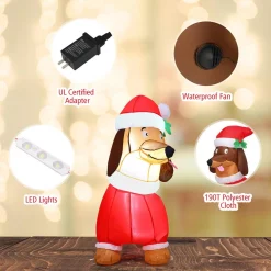 Outdoor Christmas Decorations Costway 5 Ft. Pre-Lit LED Lights Christmas Dog Christmas Inflatable With Waterproof Fan -Christmas Lights Sales costway christmas inflatables cm22881us 76 1000