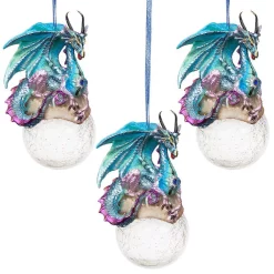 Christmas Tree Decorations Design Toscano 5 In. Frost, The Gothic Dragon Holiday Ornament (3-Piece)