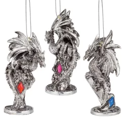 Christmas Tree Decorations Design Toscano 4 In. Three Dragons Of The Amesbury Holiday Gemstone Ornament Set (3-Piece)