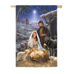 Outdoor Christmas Decorations Evergreen 28 In. X 44 In. A Savior Is Born House Satin Flag