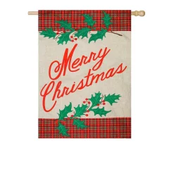 Outdoor Christmas Decorations Evergreen 28 In. X 44 In. Merry Christmas Plaid House Burlap Flag
