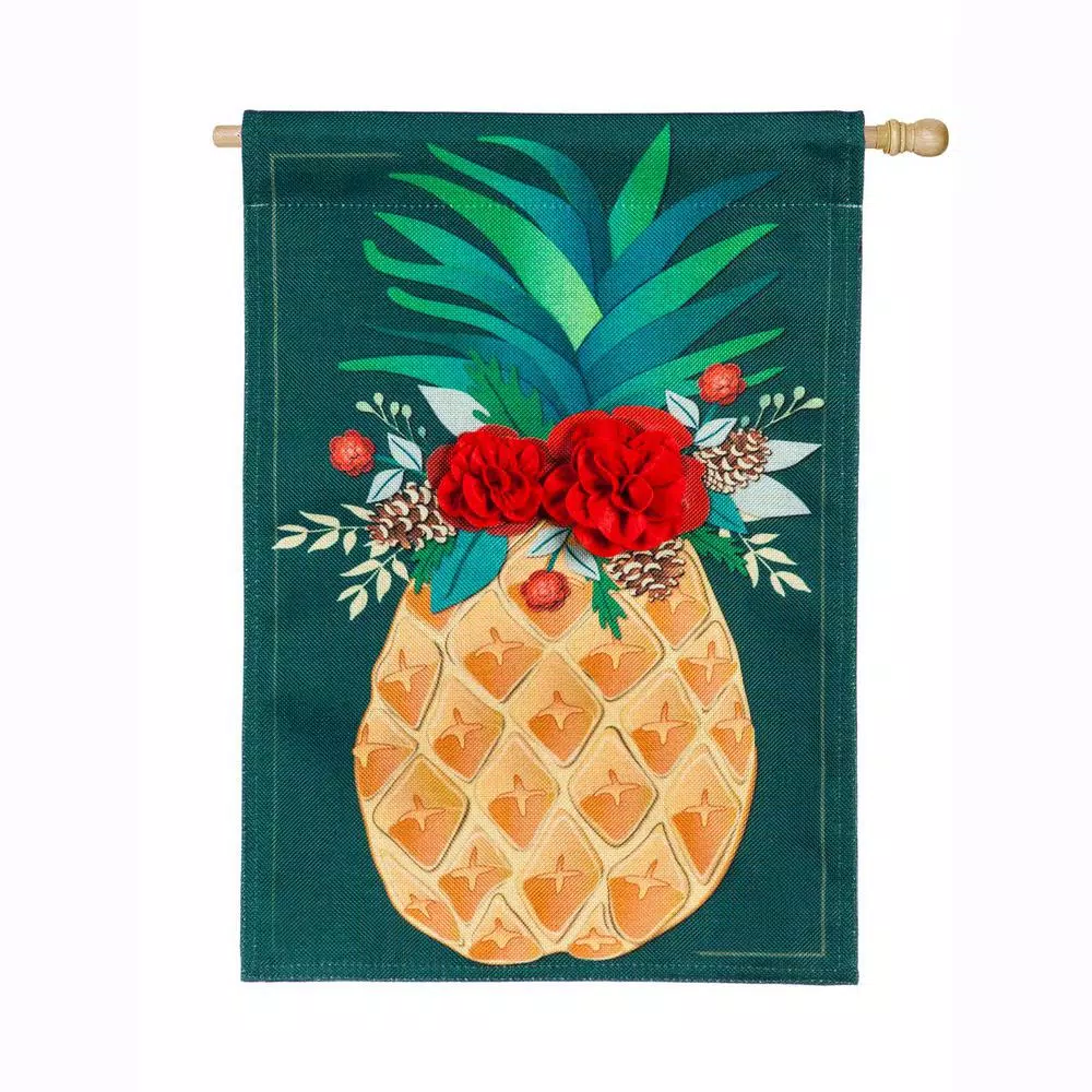 Outdoor Christmas Decorations Evergreen 28 In. X 44 In. Holiday Pineapple House Burlap Flag 3 Outdoor Christmas Decorations Evergreen 28 In. X 44 In. Holiday Pineapple House Burlap Flag