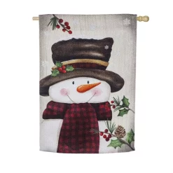 Outdoor Christmas Decorations Evergreen 28 In. X 44 In. Smiling Snowman House Textured Suede Flag