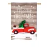Outdoor Christmas Decorations Evergreen 28 In. X 44 In. Vintage Christmas Truck House Linen Flag -Christmas Lights Sales evergreen christmas flags 13l8323 64 1000