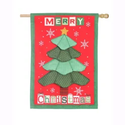 Outdoor Christmas Decorations Evergreen 28 In. X 44 In. Christmas Tree Quilt House Linen Flag