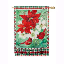Outdoor Christmas Decorations Evergreen 28 In. X 44 In. Christmas Floral House Suede Flag