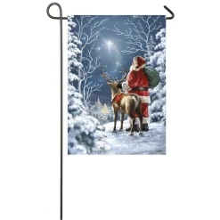 Outdoor Christmas Decorations Evergreen 18 In. X 12.5 In. Starry Night Santa Garden Satin Flag