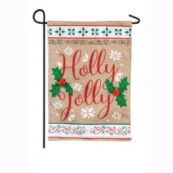 Outdoor Christmas Decorations Evergreen 18 In. X 12.5 In. Holly Jolly Garden Burlap Flag