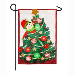 Outdoor Christmas Decorations Evergreen 18 In. X 12.5 In. Elf Trouble Garden Burlap Flag
