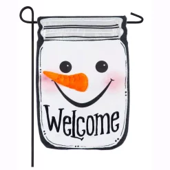 Outdoor Christmas Decorations Evergreen 18 In. X 12.5 In. Snowman Mason Jar Garden Burlap Flag