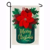 Outdoor Christmas Decorations Evergreen 18 In. X 12.5 In. Poinsettia Mason Jar Garden Linen Flag -Christmas Lights Sales evergreen christmas flags 14l8613bl 64 1000