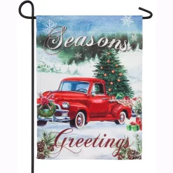 Outdoor Christmas Decorations Evergreen 18 In. X 12.5 In. Christmas Farm Pickup Garden Suede Flag