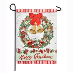 Outdoor Christmas Decorations Evergreen 18 In. X 12.5 In. Happy Christmas Bells Wreath Garden Suede Flag