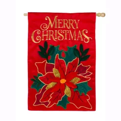 Outdoor Christmas Decorations Evergreen 28 In. X 44 In. Christmas Poinsettia House Applique Flag