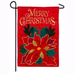 Outdoor Christmas Decorations Evergreen 18 In. X 12.5 In. Christmas Poinsettia Garden Applique Flag