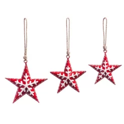 Christmas Tree Decorations Evergreen 11 In. Red Metal Nordic Stars Christmas Ornaments (3-Pack)