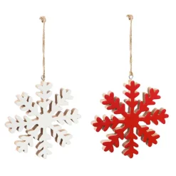 Christmas Tree Decorations Evergreen 6 In. Red And White Wood Snowflake Christmas Ornaments (2-Pack)