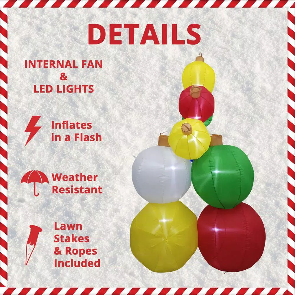 Outdoor Christmas Decorations Fraser Hill Farm 8 Ft. Pre-Lit Ornament Balls Christmas Inflatable 9 Outdoor Christmas Decorations Fraser Hill Farm 8 Ft. Pre-Lit Ornament Balls Christmas Inflatable - Image 7