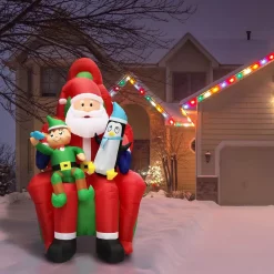 Outdoor Christmas Decorations Fraser Hill Farm 10 Ft. Pre-Lit Santa, Elf And Penguin Christmas Inflatable -Christmas Lights Sales fraser hill farm christmas inflatables fhfinsanta010 1l a0 1000