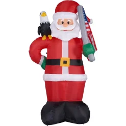Outdoor Christmas Decorations Fraser Hill Farm 8 Ft. Americana Santa With Bald Eagle Christmas Inflatable With Lights